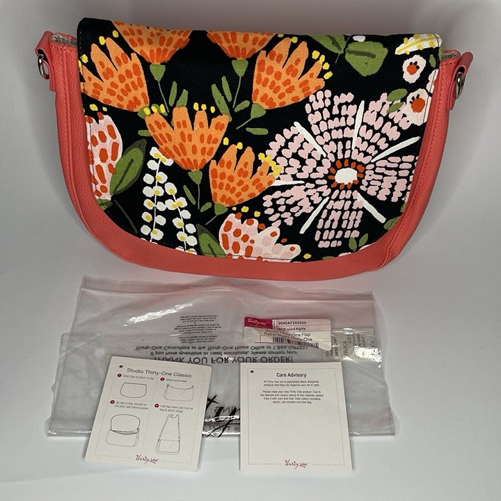 Thirty One Studio 31 Coral Floral Flap Modern Cross Body Purse NO Shoulder Strap