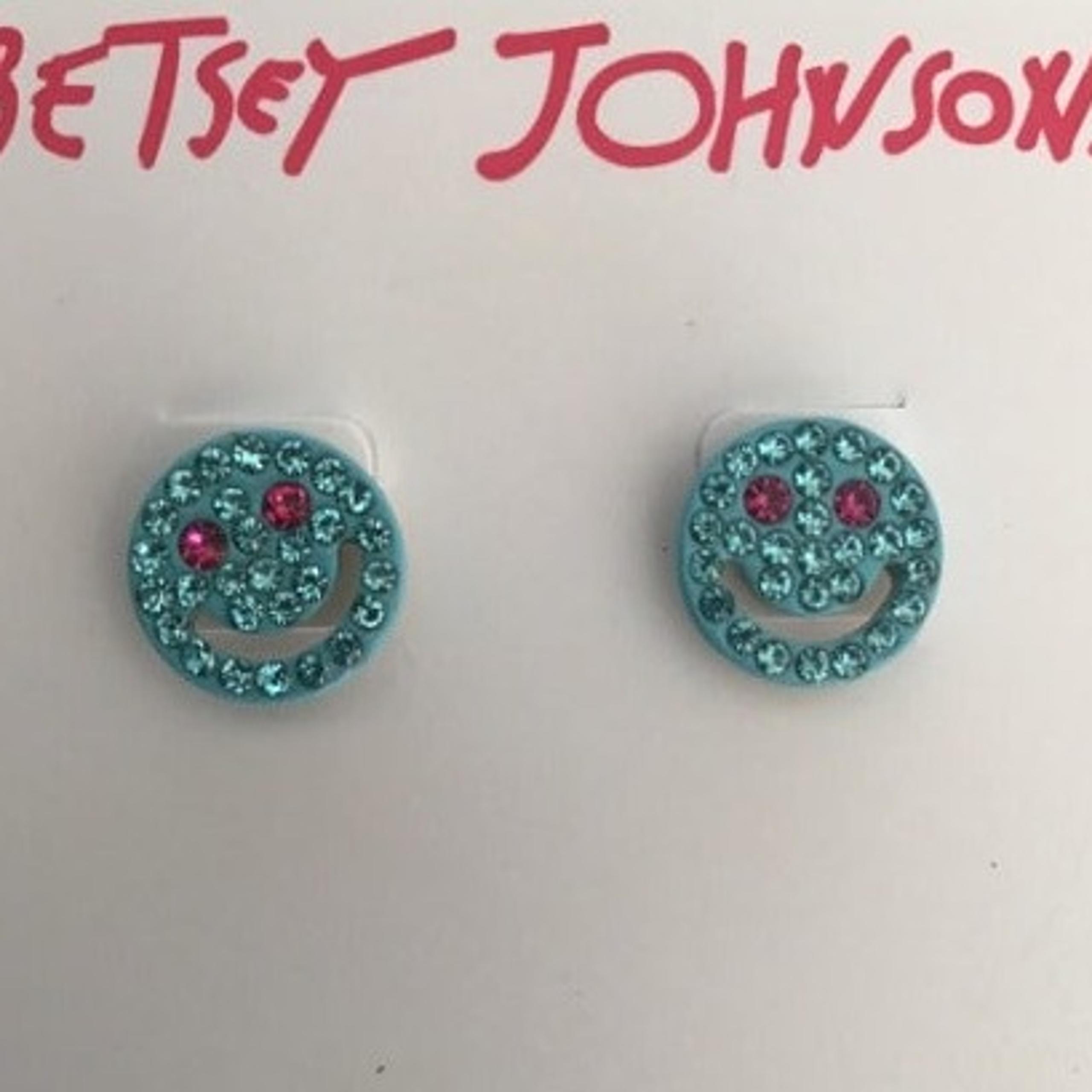 Betsey Johnson New Sparkly Blue Happy Face Earrings