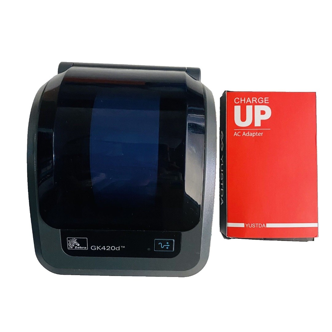 Zebra GK420D Direct Thermal Printer Serial # 28J160508040 & Adaptor (READ)