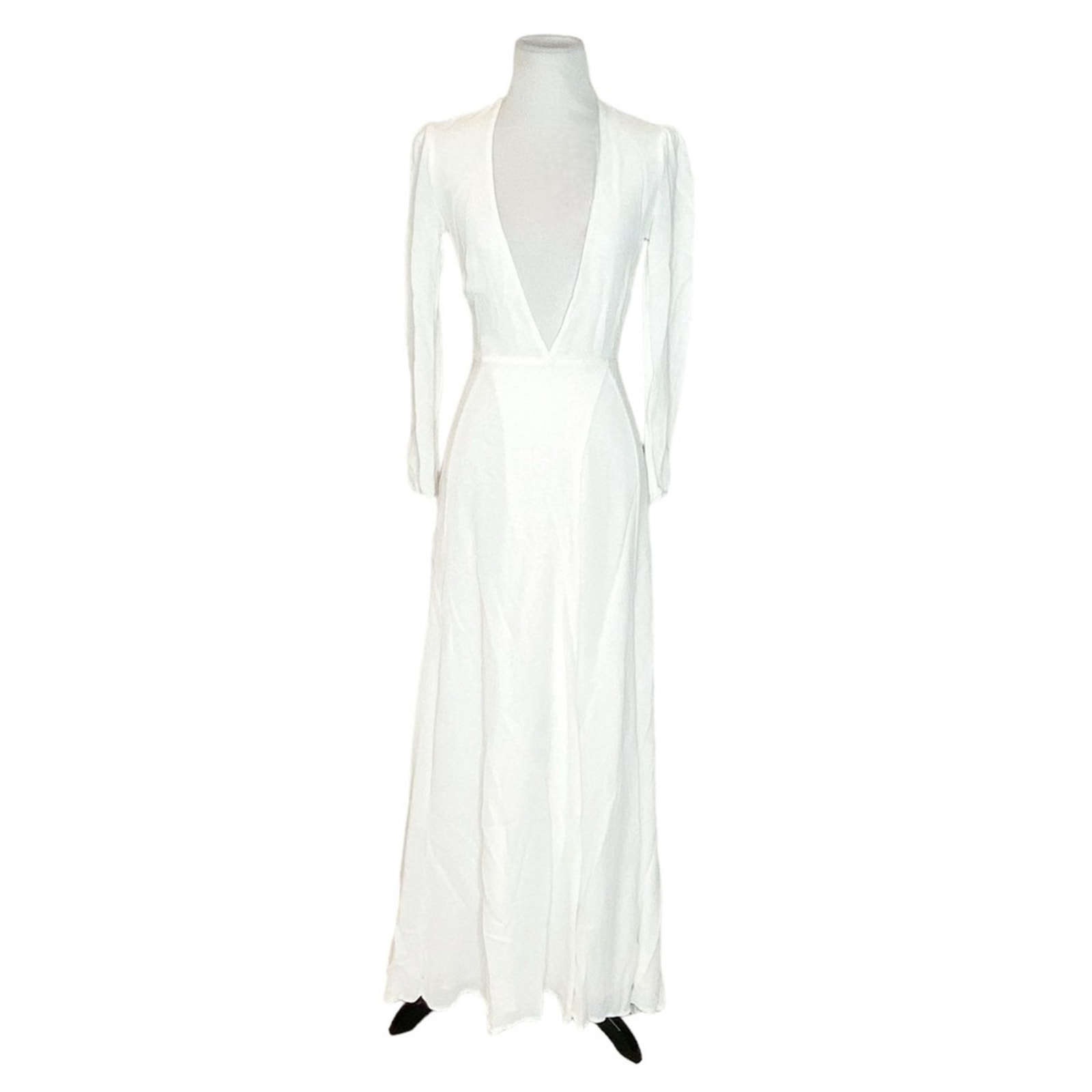 Reformation Milan Deep V Long Wrap Maxi Dress Gown in White Size XS