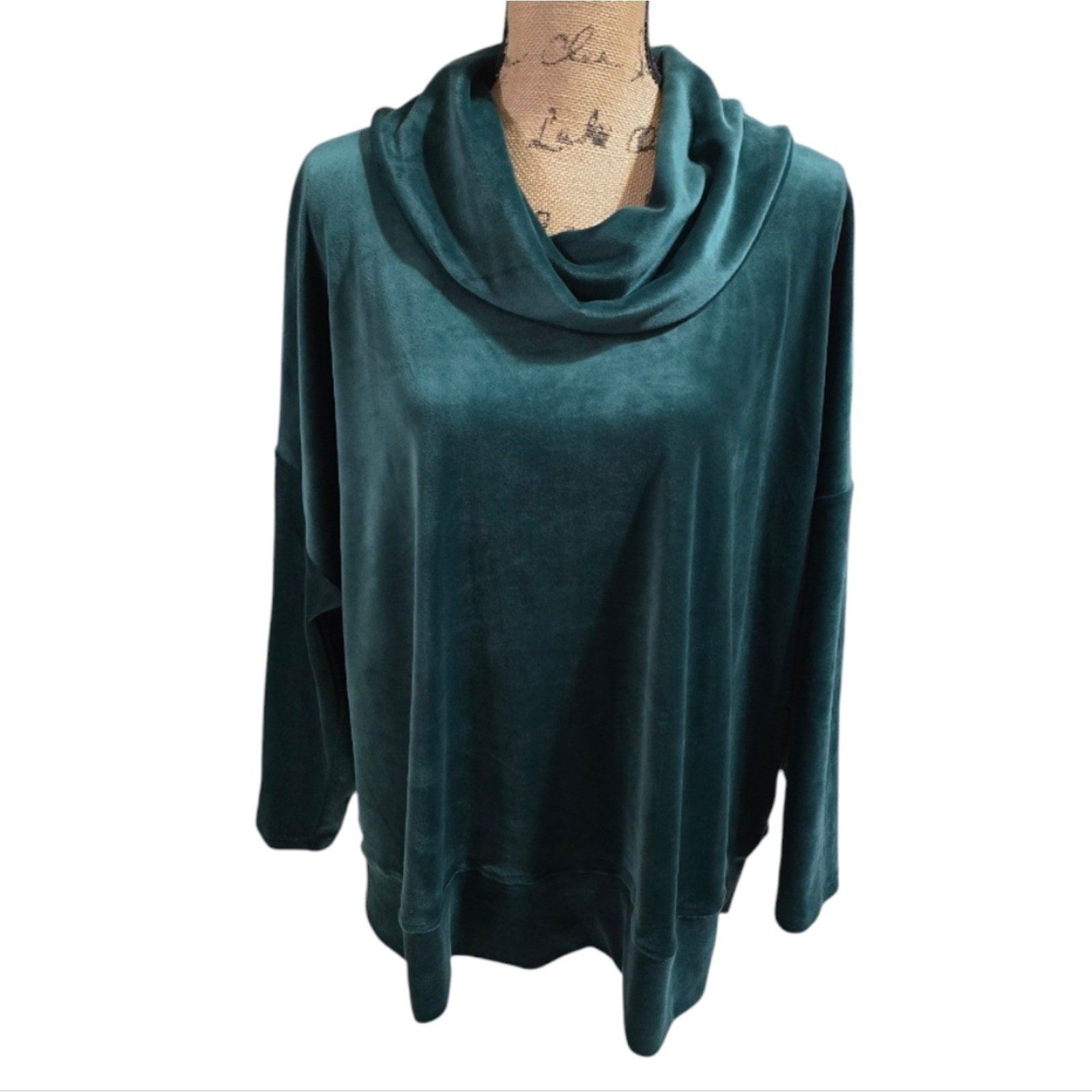 CABLE & GAUGE Teal Velvet Velour Cowl Neck Sweater Sweatshirt Plus Size 2X New