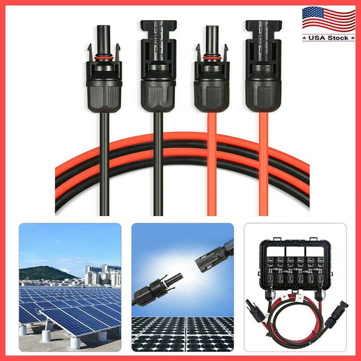 Solar Panel Cable Wire Pair Black + Red Fits MC4 Connectors - 10 AWG - 30 FT