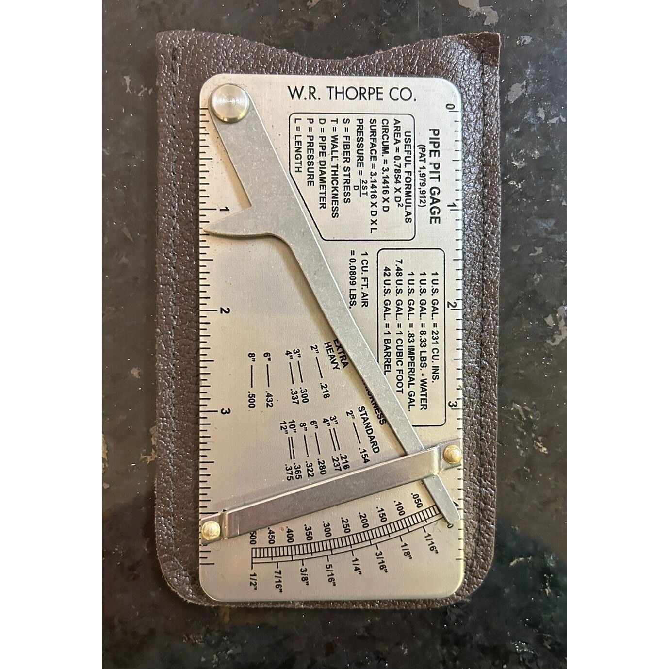Vintage Moorlane Company Tulsa Pipe Pit Gage With Leather Case