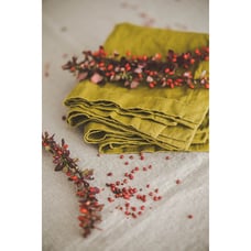 Olive green linen napkins, Heavyweight linen napkins with mitered corners, Washe