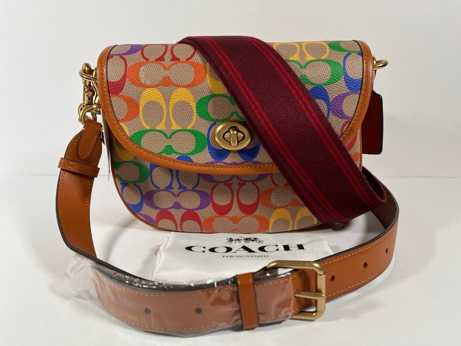 Coach Willow Saddle Bag In Rainbow Signature Canvas