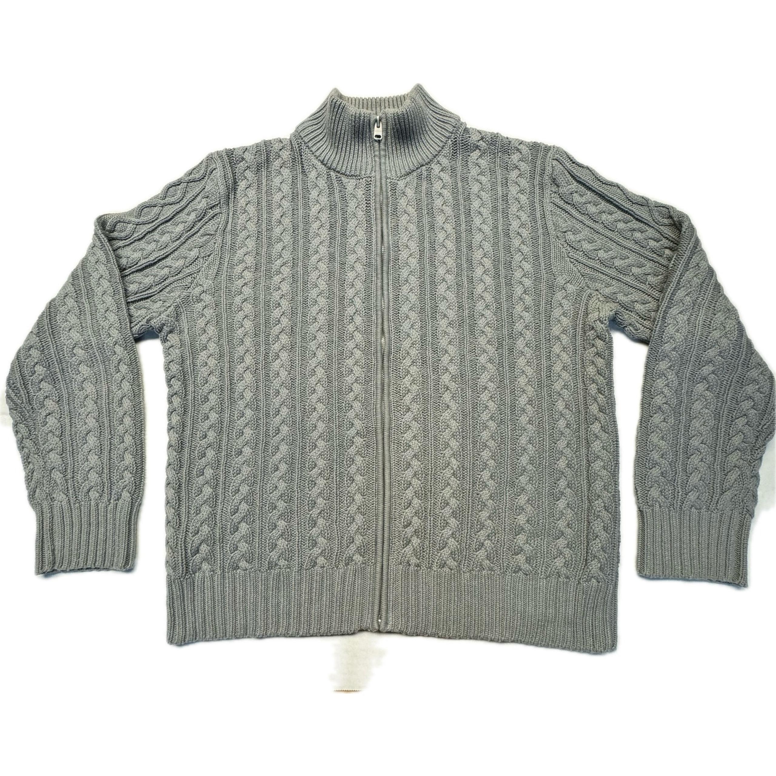 Express Zip-Up Fisherman Cable Knit Mock Turtleneck Cotton Sweater Women XL Gray