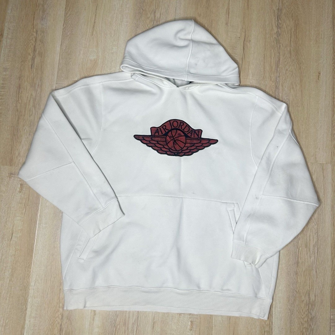 Vintage Nike 1990s Hoodie Y2K Jumpman Wings Logo Back Embroidery White