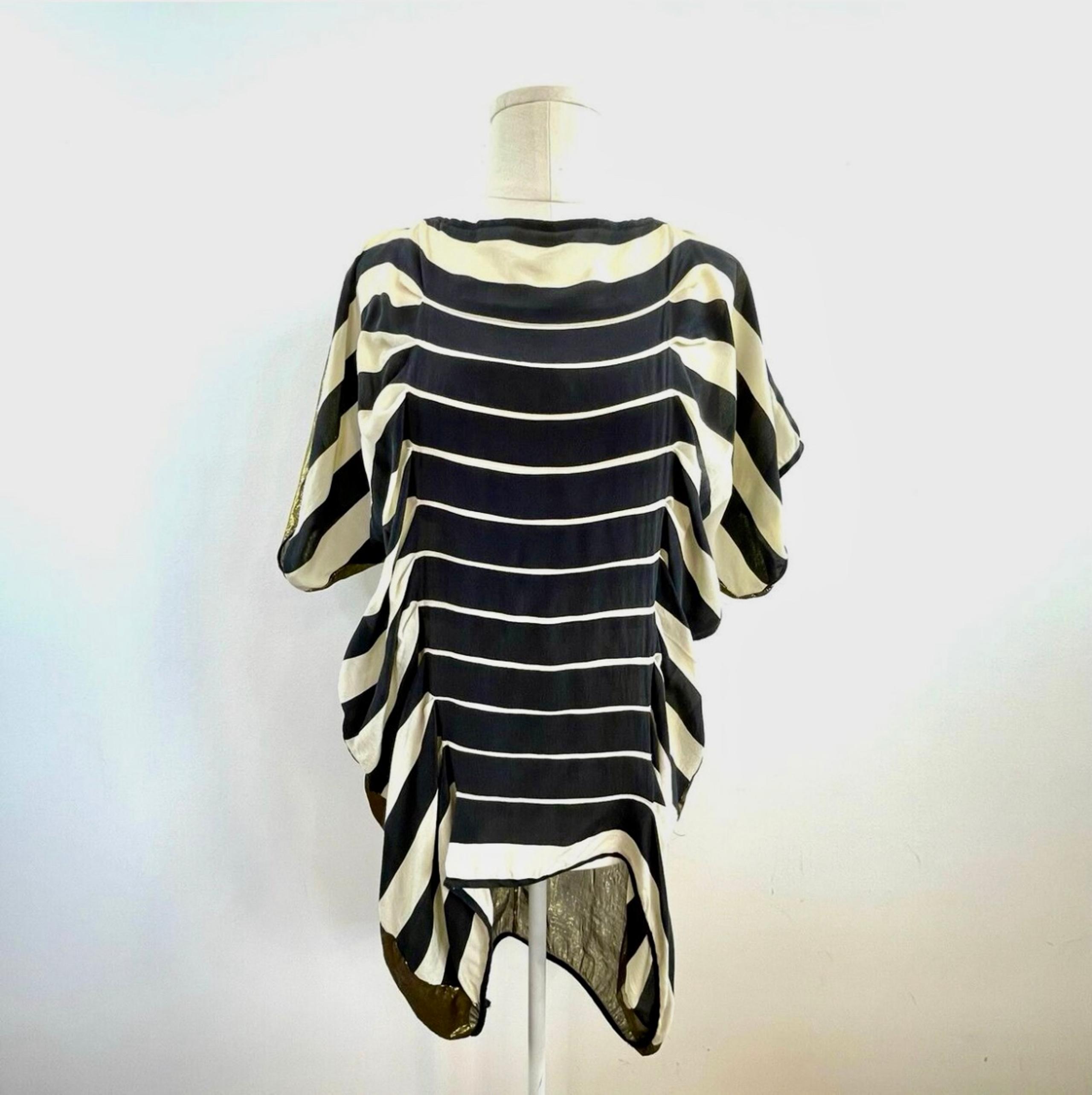 Twelve By Twelve Black Stripe Gold Longline Dress Top - Size S/P