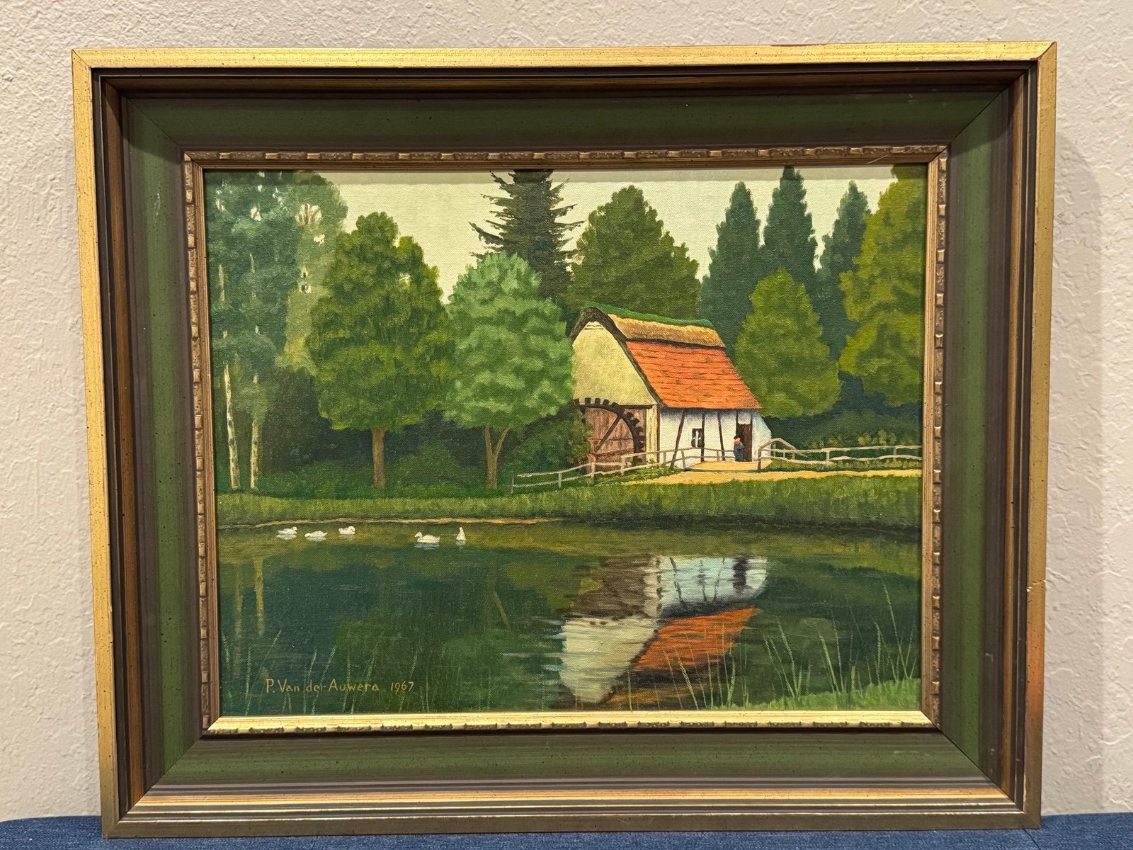 Peter Van Der Auwera - Vintage Listed Brazilian Rural Lake Oil Painting