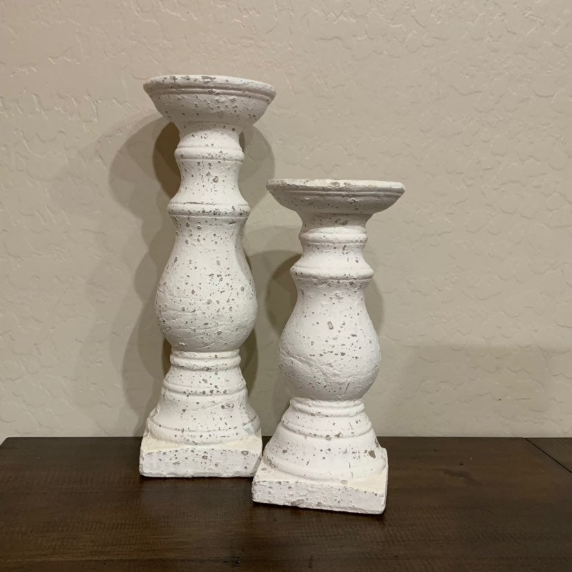 Distressed Stone Candle Holders