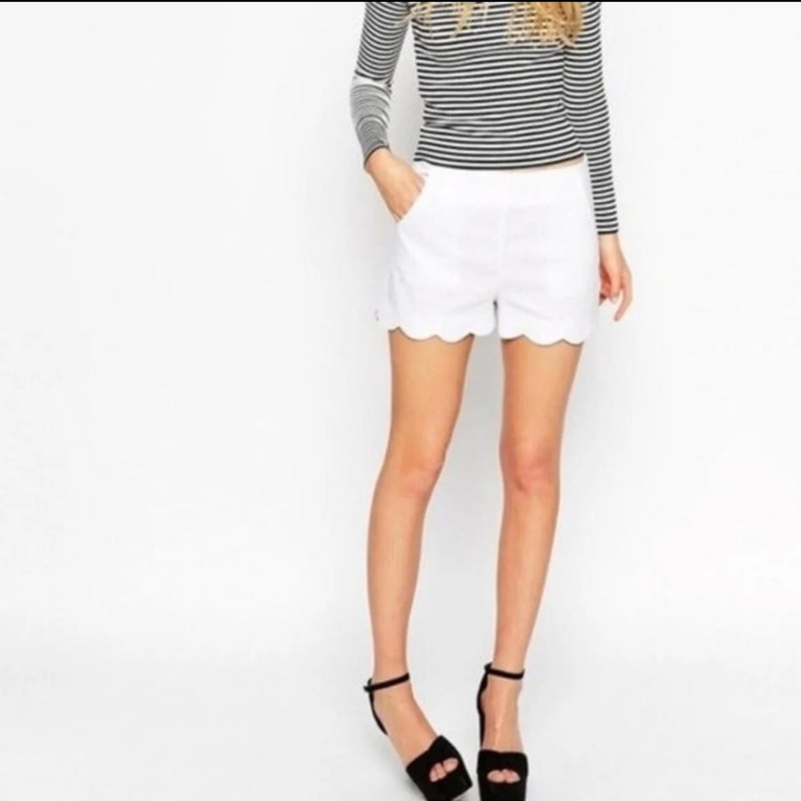 Cynthia Rowley White Scallop Linen Shorts