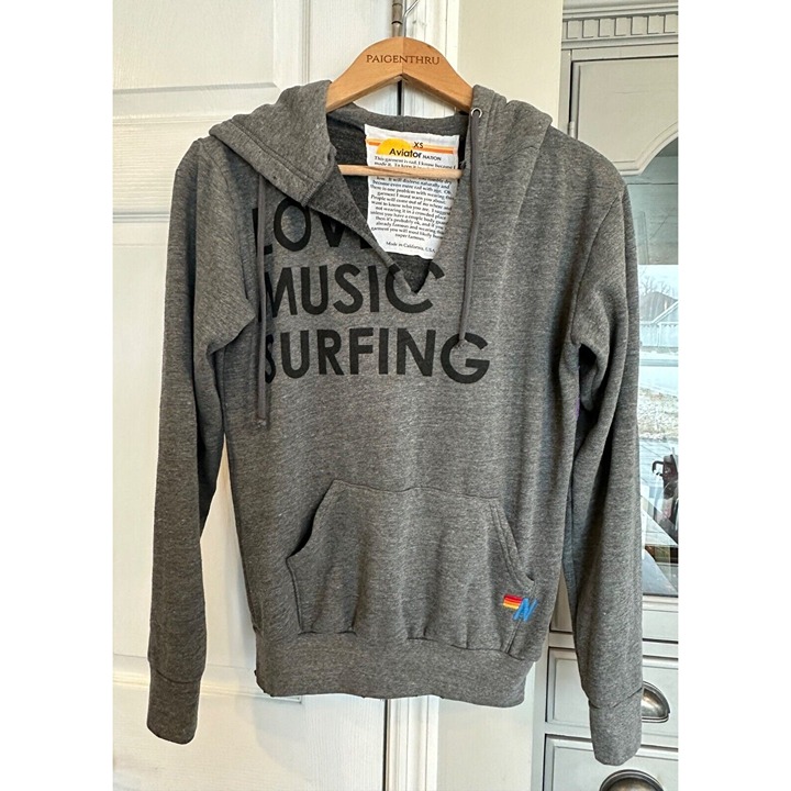 Aviator Nation Love Music Surfing Grey Hoodie XS