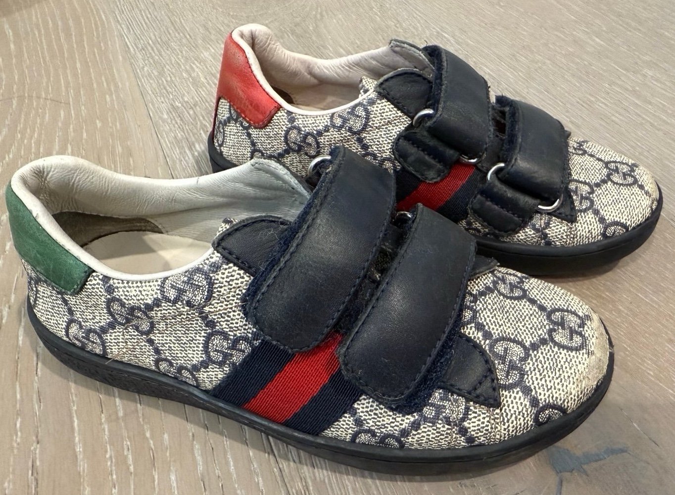 Authentic Gucci Boys Logo Navy Shoes 27 US 10
