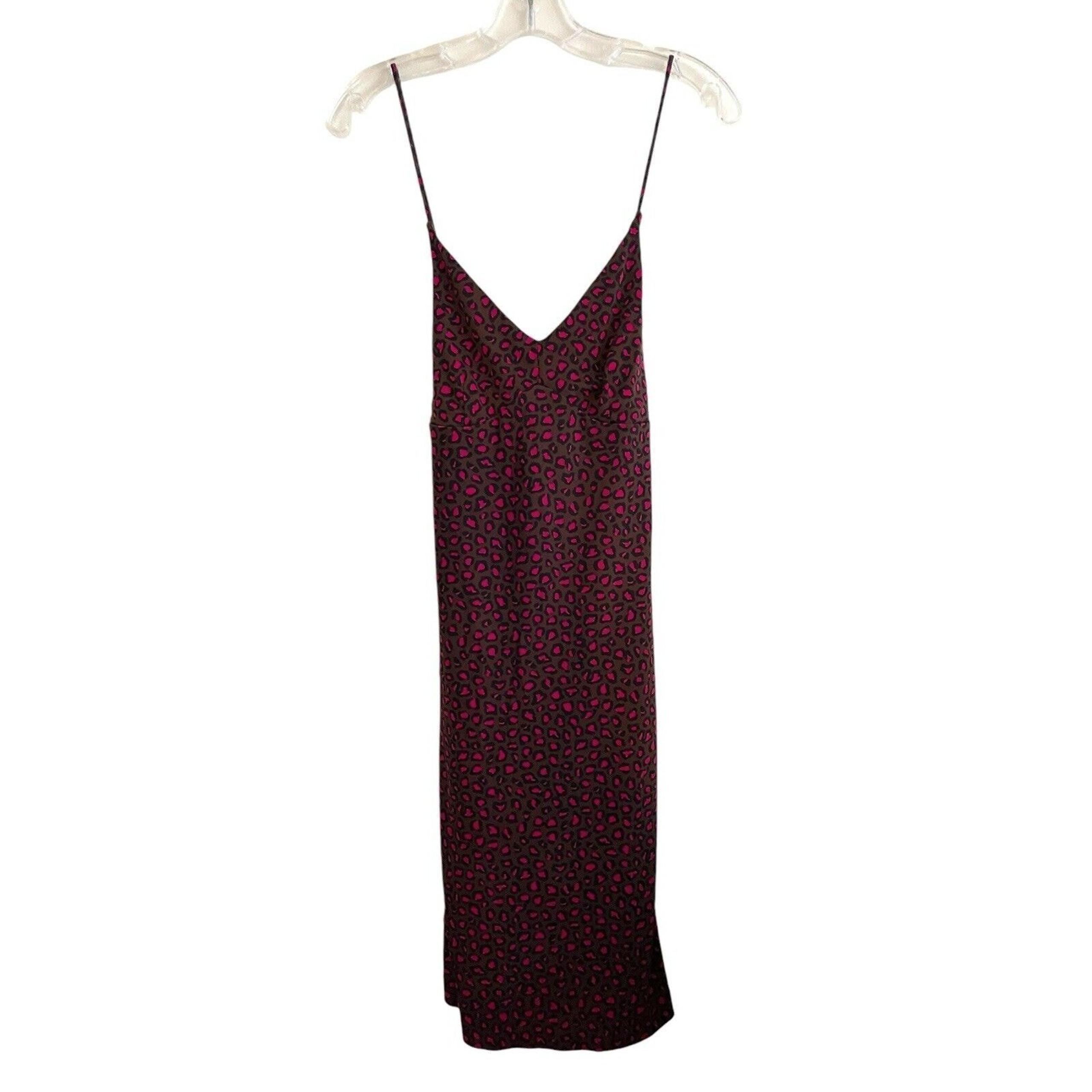 Banana Republic Slip Midi Dress Size Medium Petite Leopard Brown Pink Tie Back
