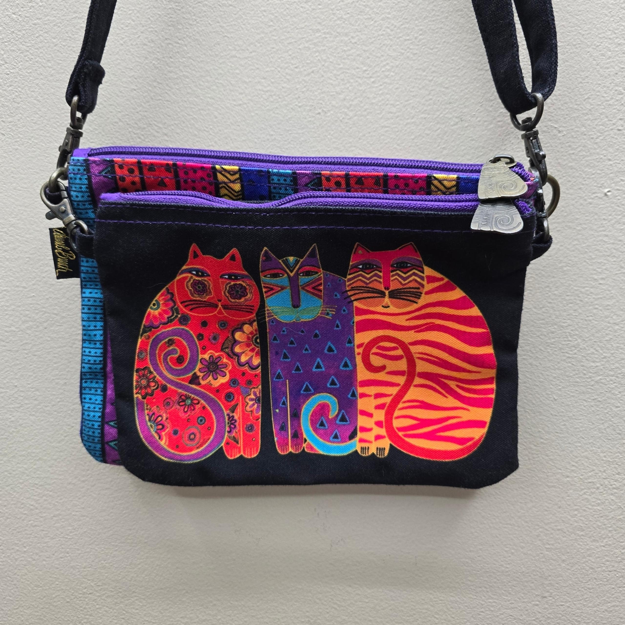 Cats Feline Friends 2Pc Crossbody +Organizer Bag Boho Multicolor - Laurel Burch