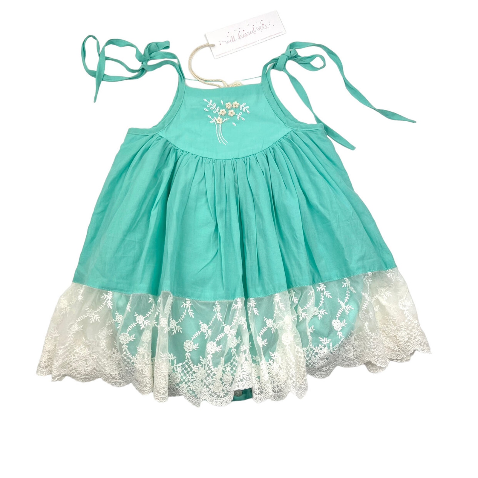NWT Well Dressed Wild Teal Embroidered Skirted Romper Dress