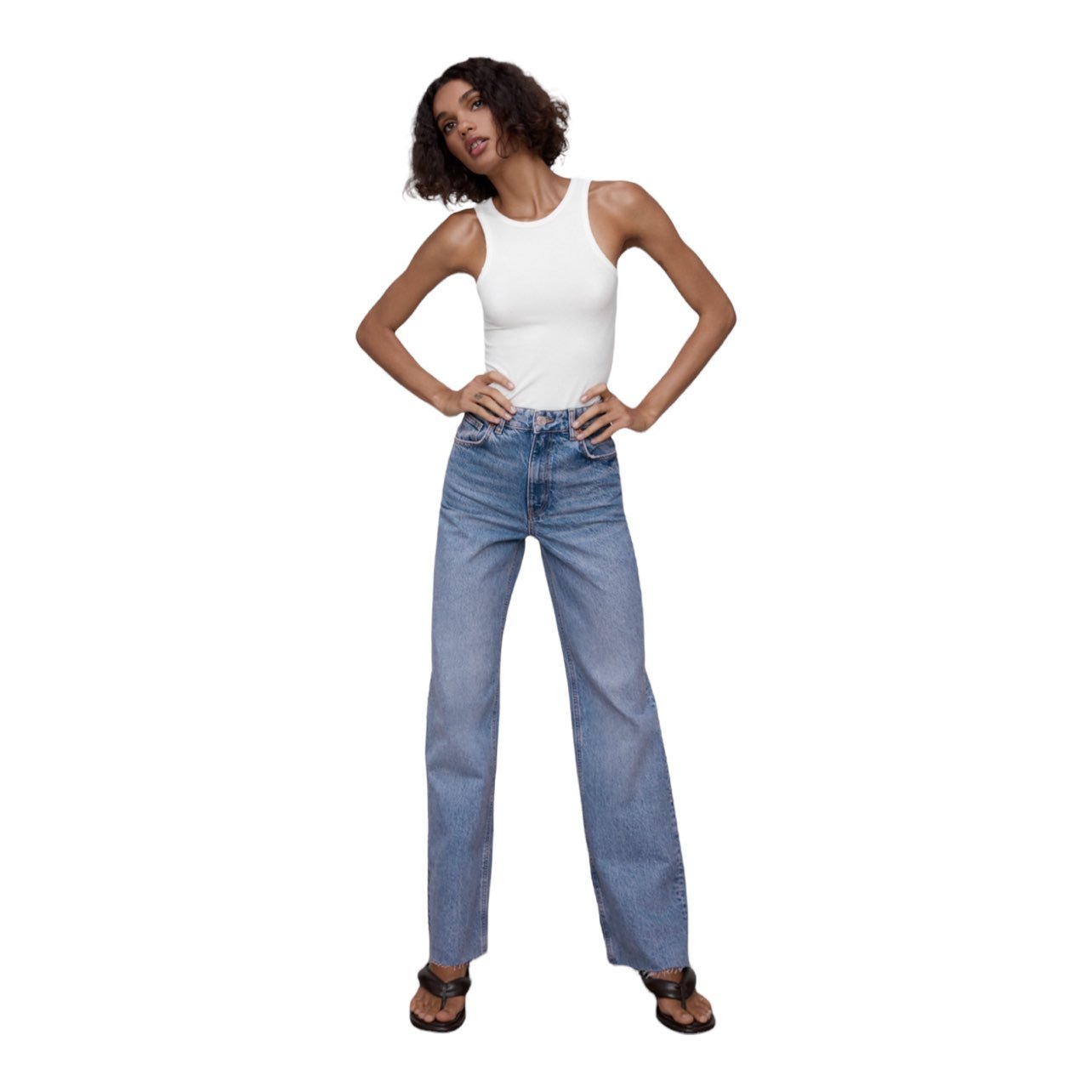 ZARA Premium Denim High Rise Wide Leg Jeans Size 0 y2k blogger favorite