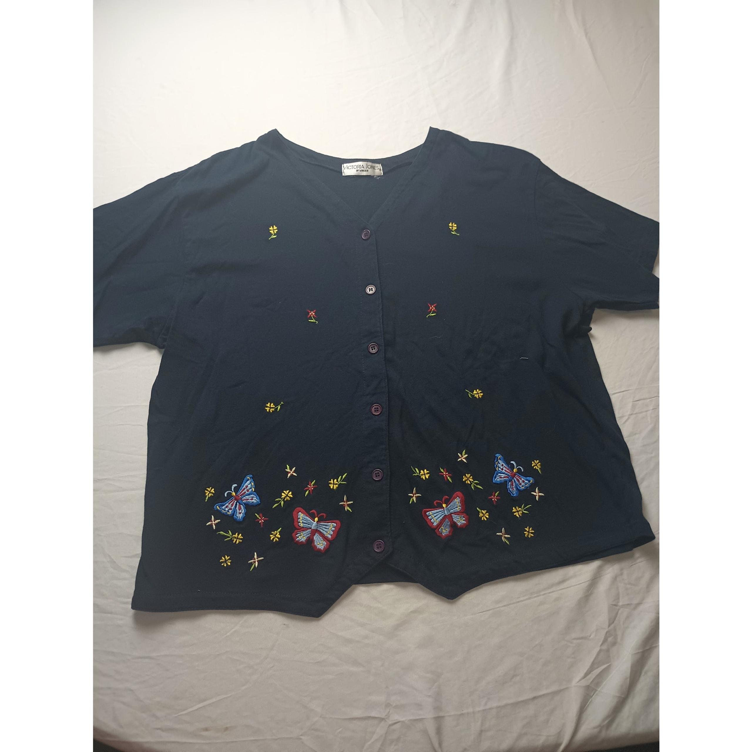 Vtg Victoria Jones Butterfly Embroidered Button Down Shirt Vest Women XL