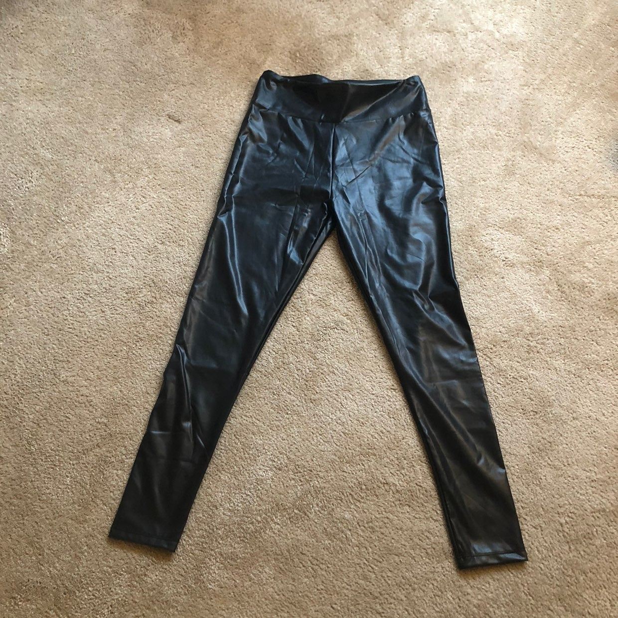 XL BLACK FLAX LEATHER LEGGINGS PANTS