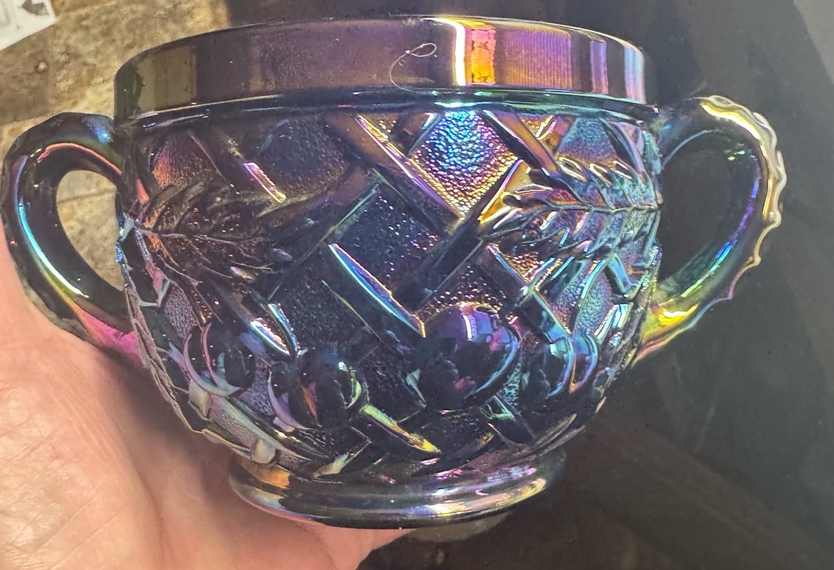 Vintage Mosser Purple Carnival Glass Sugar Bowl