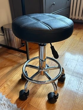 New Round Rolling Stool Chair PU Leather Height Adjustable Swivel Drafting