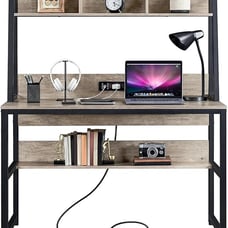 Home Office 47 Inch Writing Desk with Power Outlets and 2 USB Charging Ports