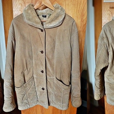 Gallery Mens Heavy Suede Leather Jacket with Faux Fur Shearling Lining