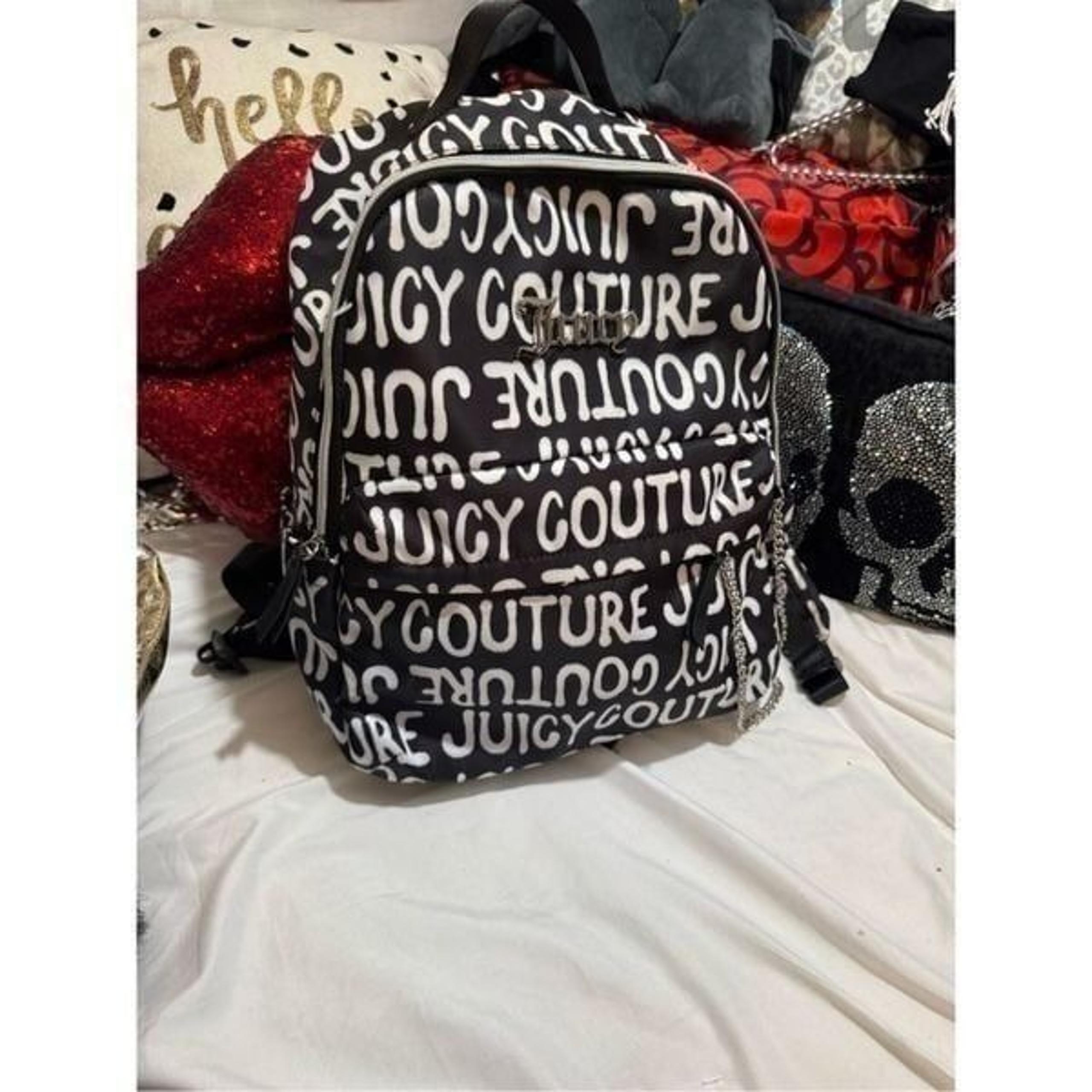 Bbw logo juicy couture black white  nylon chain backpack