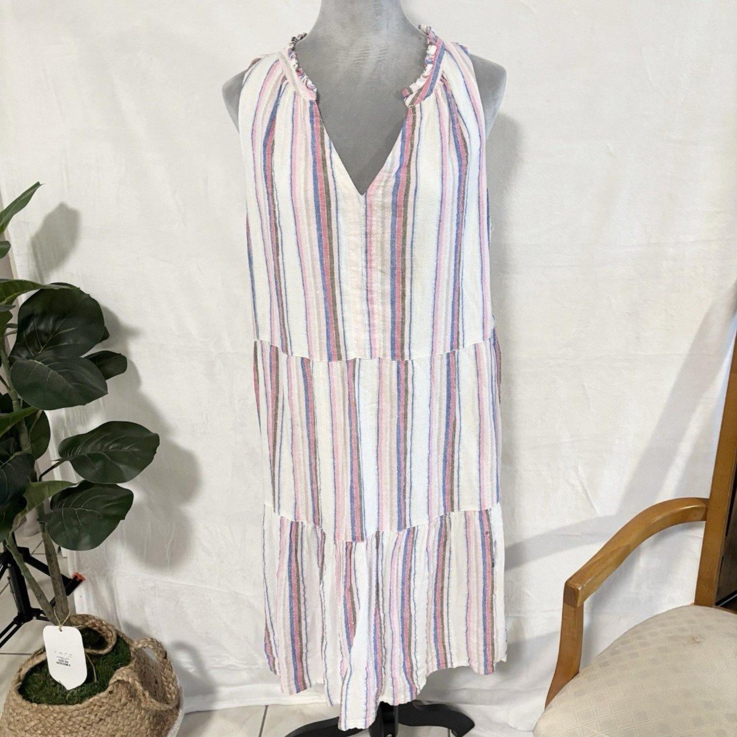 TOMMY BAHAMA String of Silver Linen Blend Striped Sundress Size XL