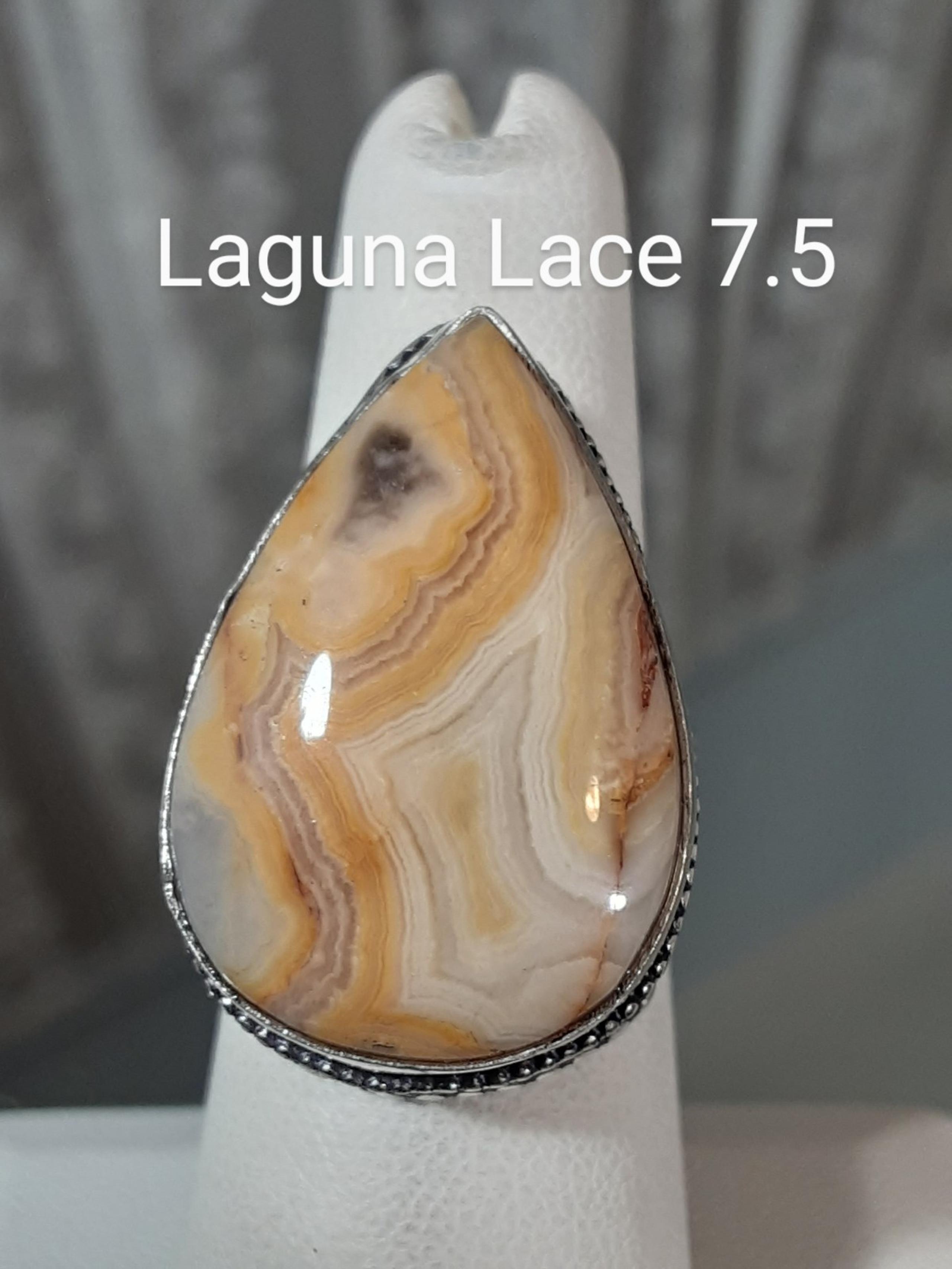 Laguna Lace Agate Crystal Cabochon .925 Ring 7.5 "Miracle"