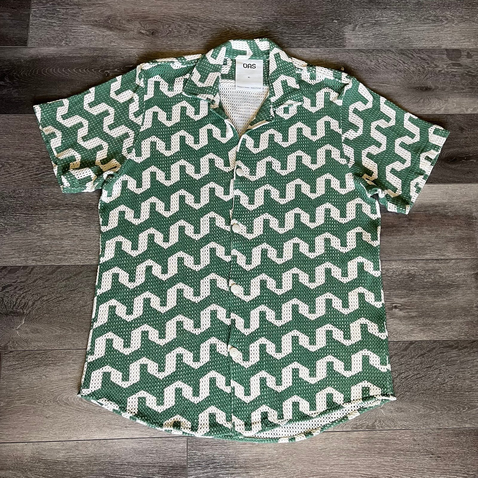 OAS Atlas Cuba Net Button Up Short Sleeve Shirt Green