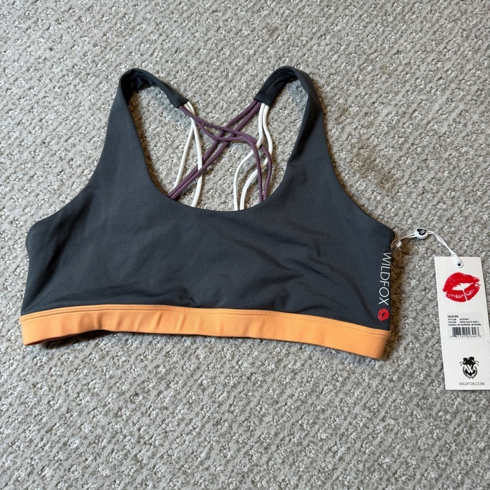 Wildfox Women's grey & Orange Padded Strappy Workout Running Sports Chloe Bra