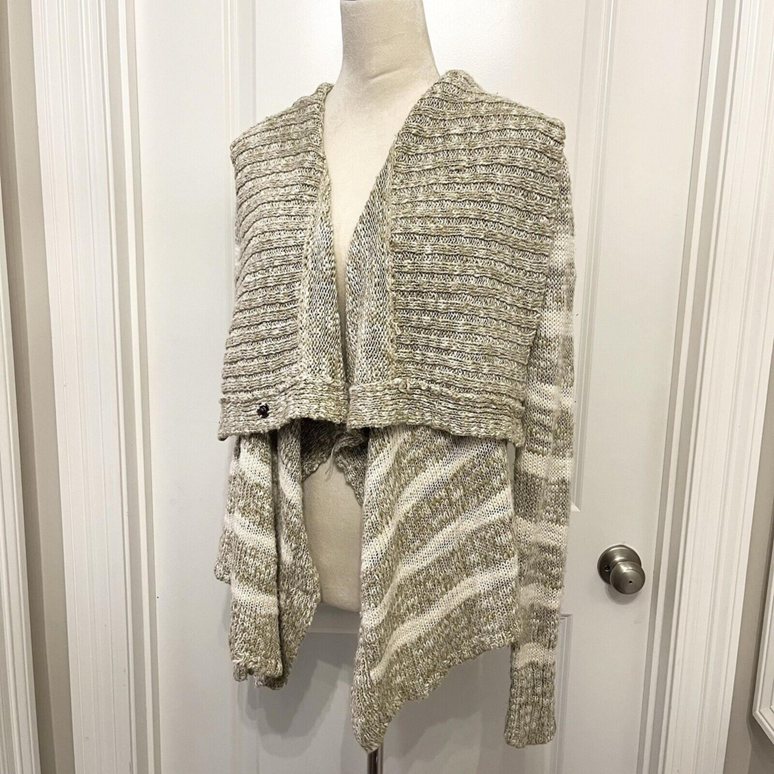 Element Beige Cream Striped Knit Sweater Cardigan- Womens SZ L