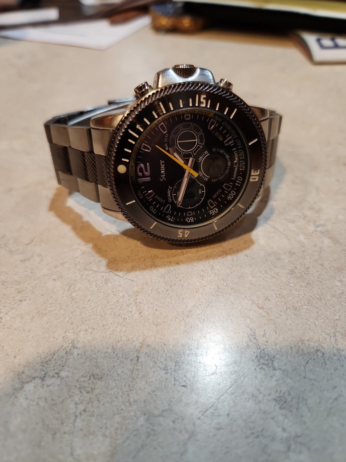 Stauer 20410 men's watch, lightly worn in great shape. Fresh battery. 2 tone.