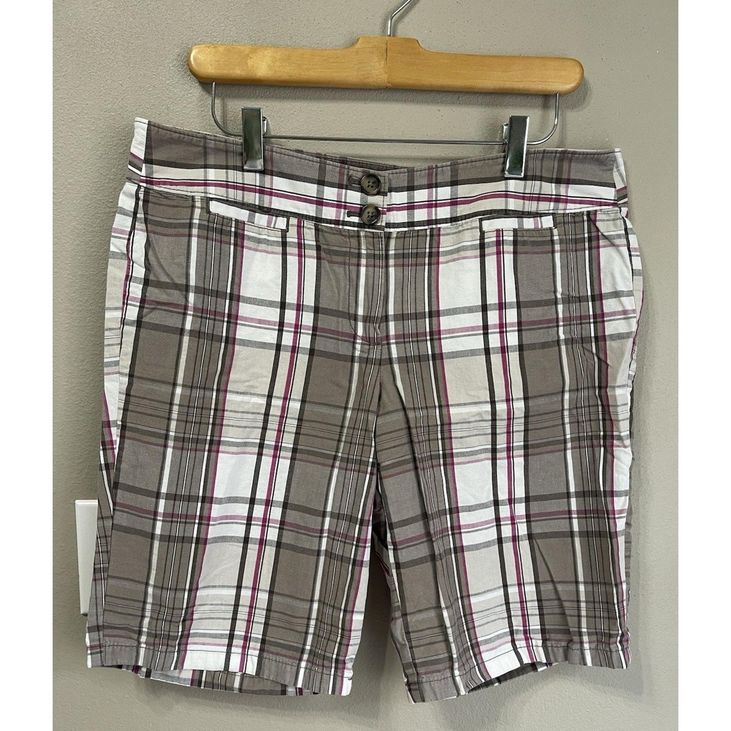 Ann Taylor Signature Fit Brown Plaid Shorts Women 10 Pink Cream