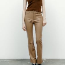 Zara Camel Tan Faux Leather Ankle Zip Pants Size M