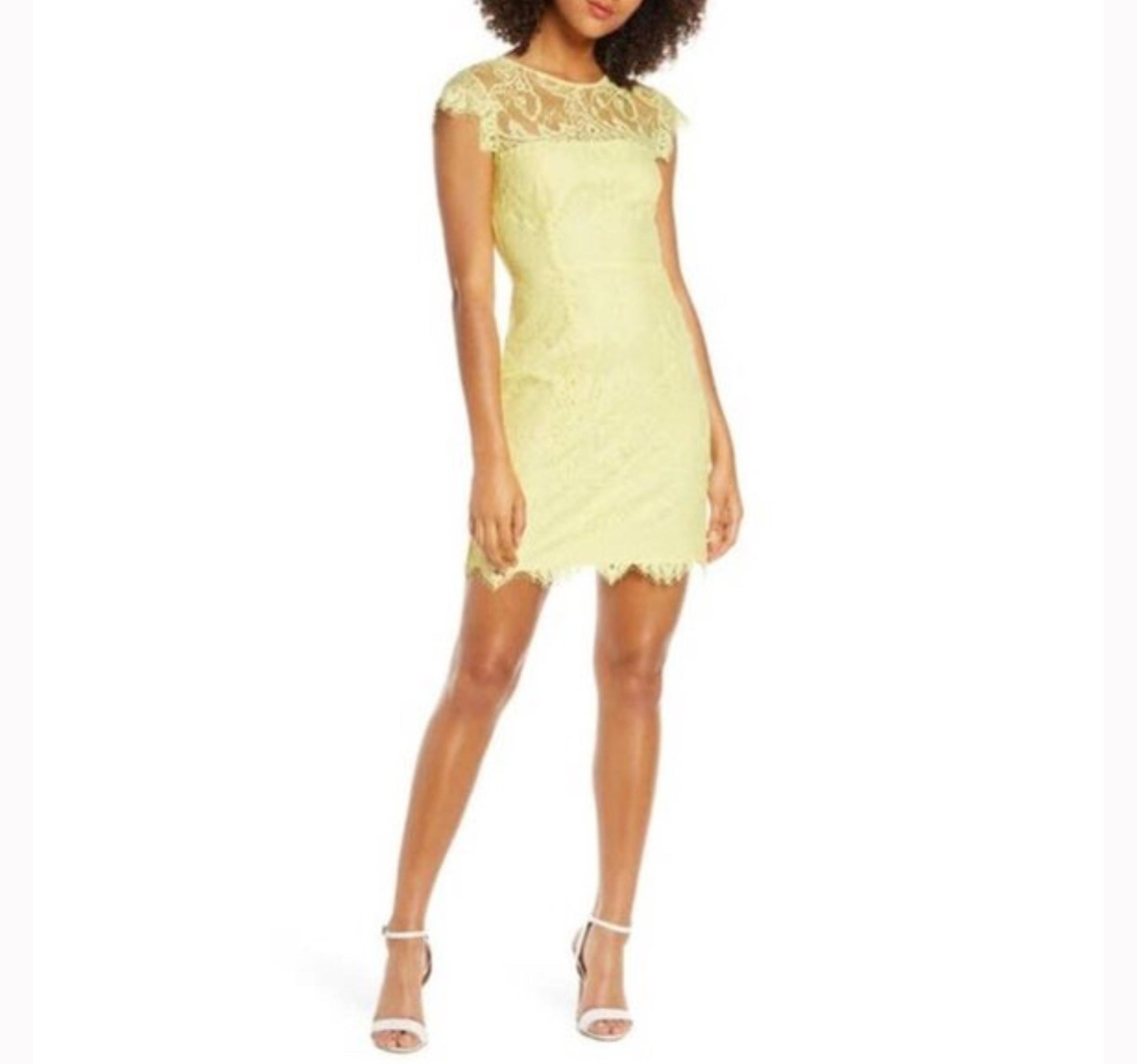 BB Dakota Dress Women's Size Small Jayce Yellow Lace Sheath Dress Classic