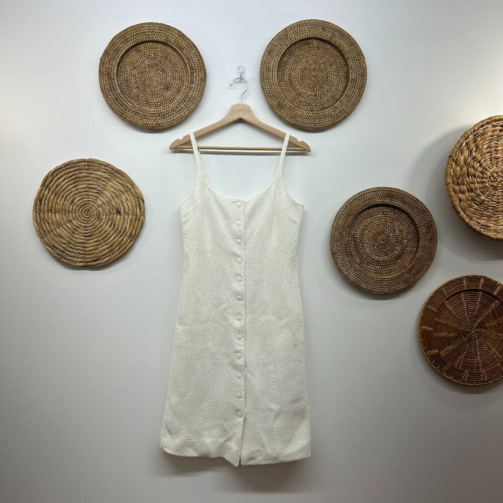 425 Rebecca Taylor Neutral White Button Up Sleeveless Tweed Short Dress 2