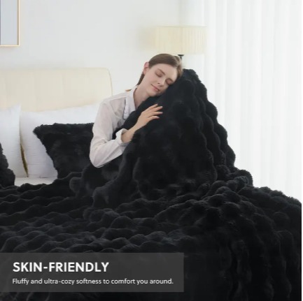 1pc Orhopui faux rabbit fleece blanket, soft, warm, multifunctional, all seasons