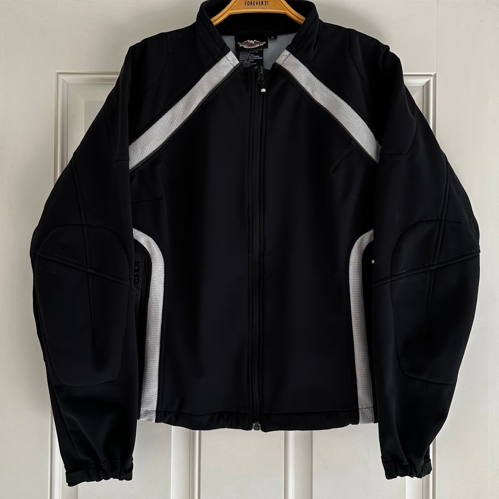 Vintage Harley Davidson Motorcycle Jacket Black Grey Embroidered Biker Moto