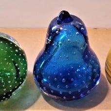 Vintage Pairpoint 'Pear' Paperweight, Green Orb And Swirl Glass Egg