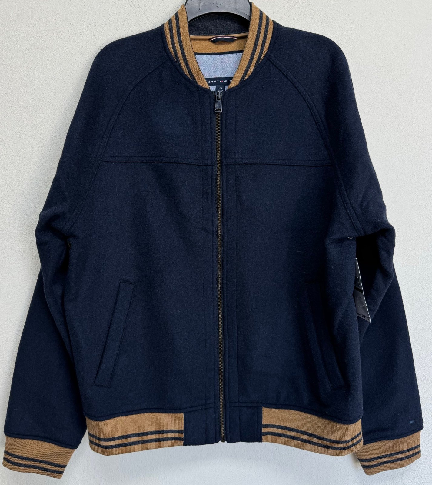 Tommy Hilfiger Men’s Full-Zip Blazer Bomber Sweater Jacket, Navy, Size L
