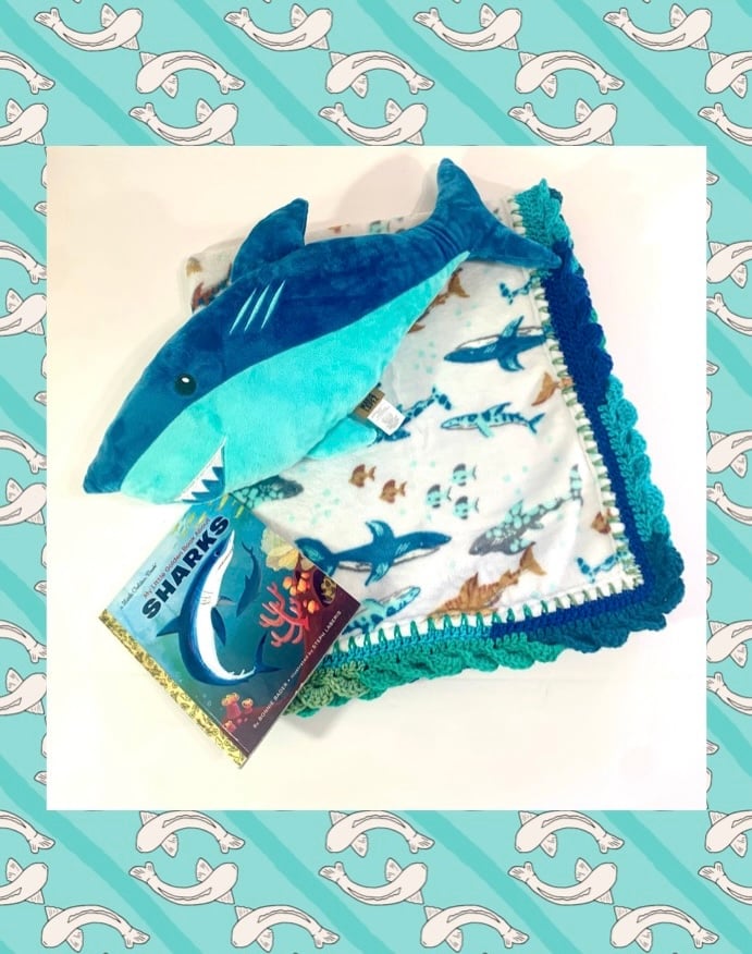 Shark Crochet Baby Blanket, Pillow and Book Set - 3 Piece