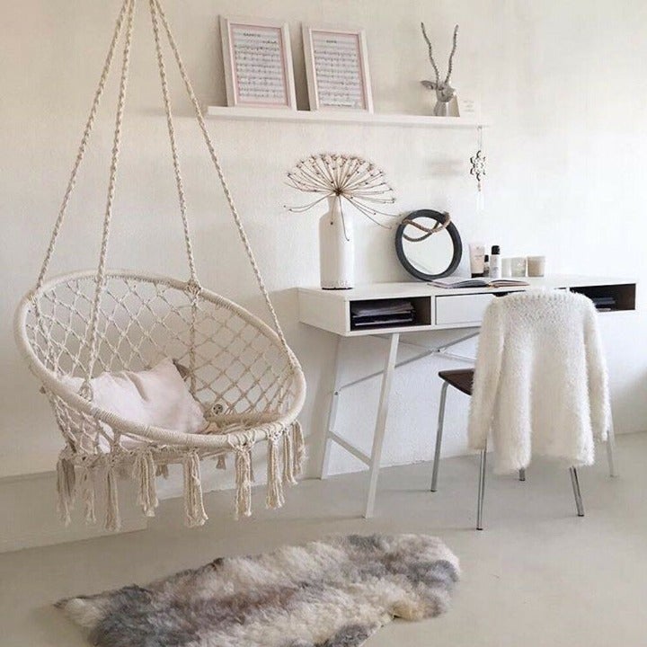 Cotton Rope Macrame Hammock Chair Beige