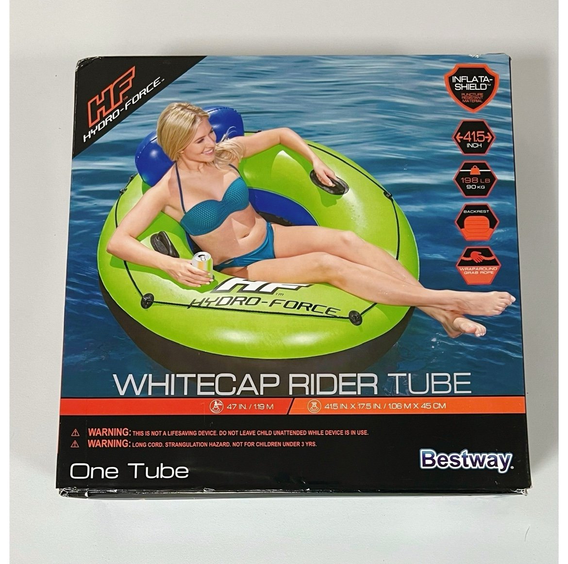 Green Black Inflatable 41.5” Pool Swim Beach Tube with Handles and Headrest ✨