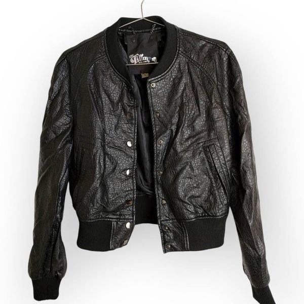 Fillmore Womens Jacket Sz Small Faux Black Leather Moto Zip Front Gorpcore Grung