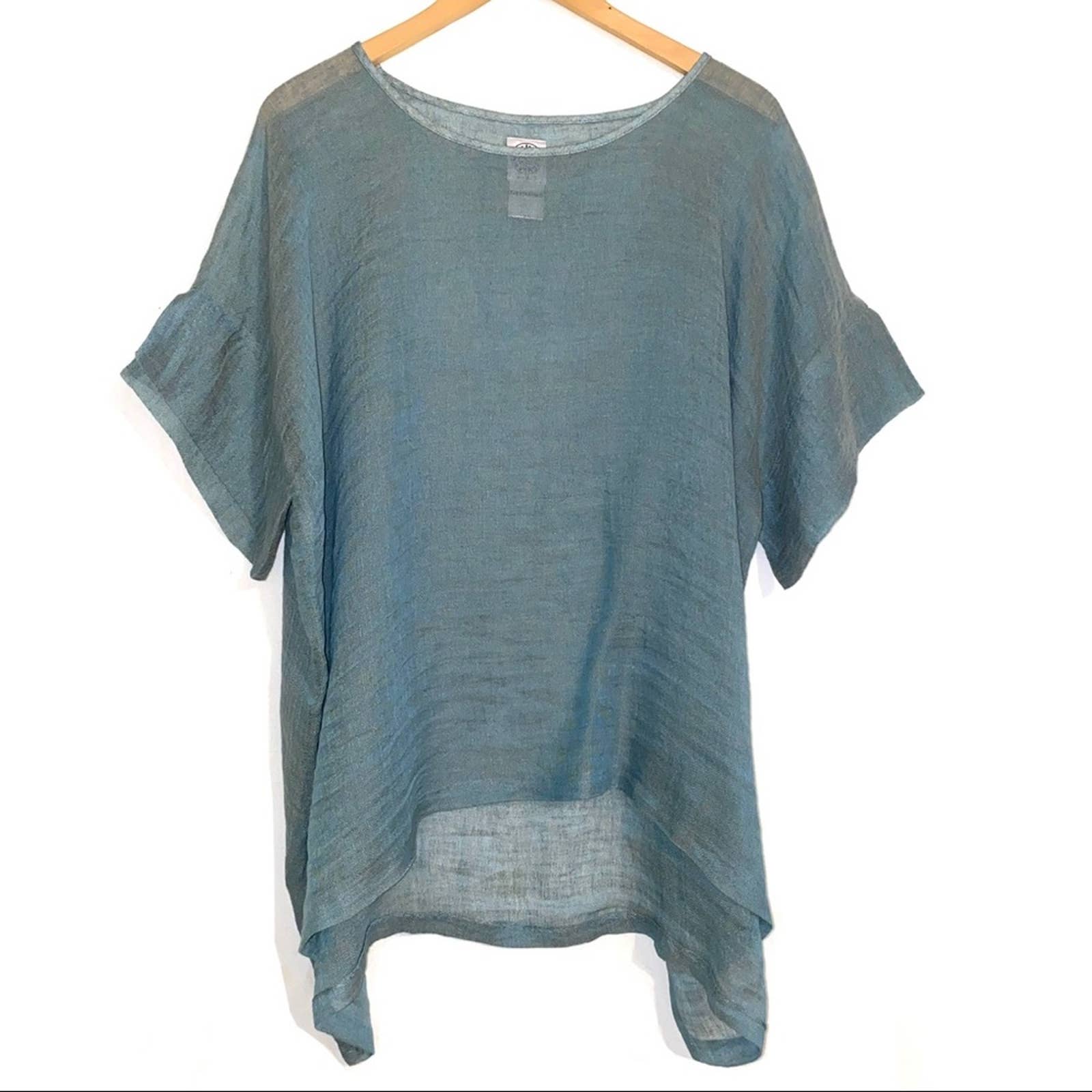 Kim Bernardin Paris Linen Blend Green Goldish Lagenlook Top OS