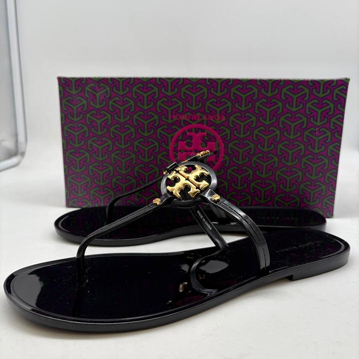 Tory Burch Mini Miller Jelly Sandals Enamel Black size 8