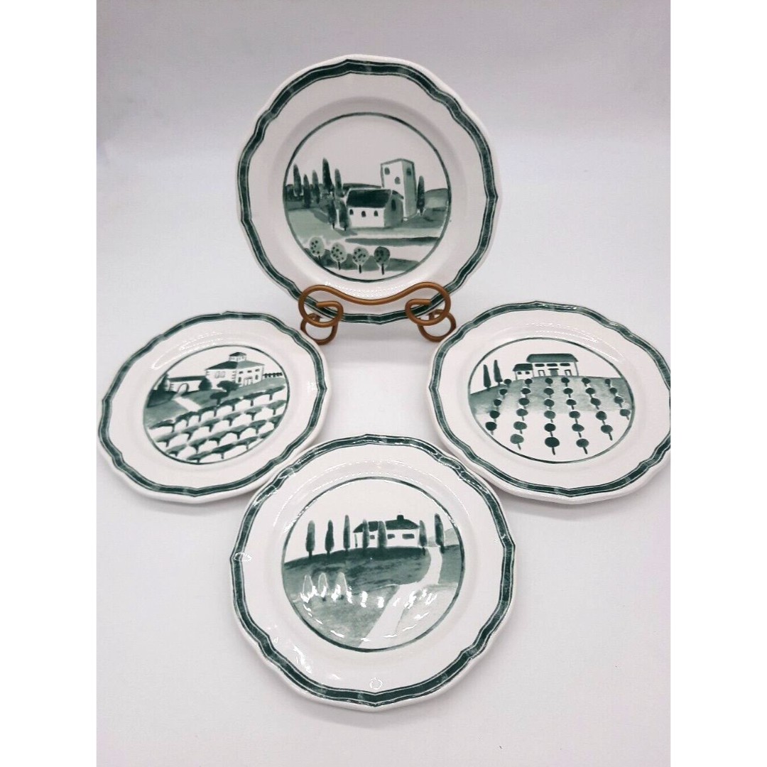 Williams-Sonoma Market Place Set Of 4 Green/White 8 Salad Plates Country Farm
