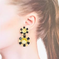 LELE SADOUGHI BLACK AND IVORY SUNFLOWER DROP EARRINGS